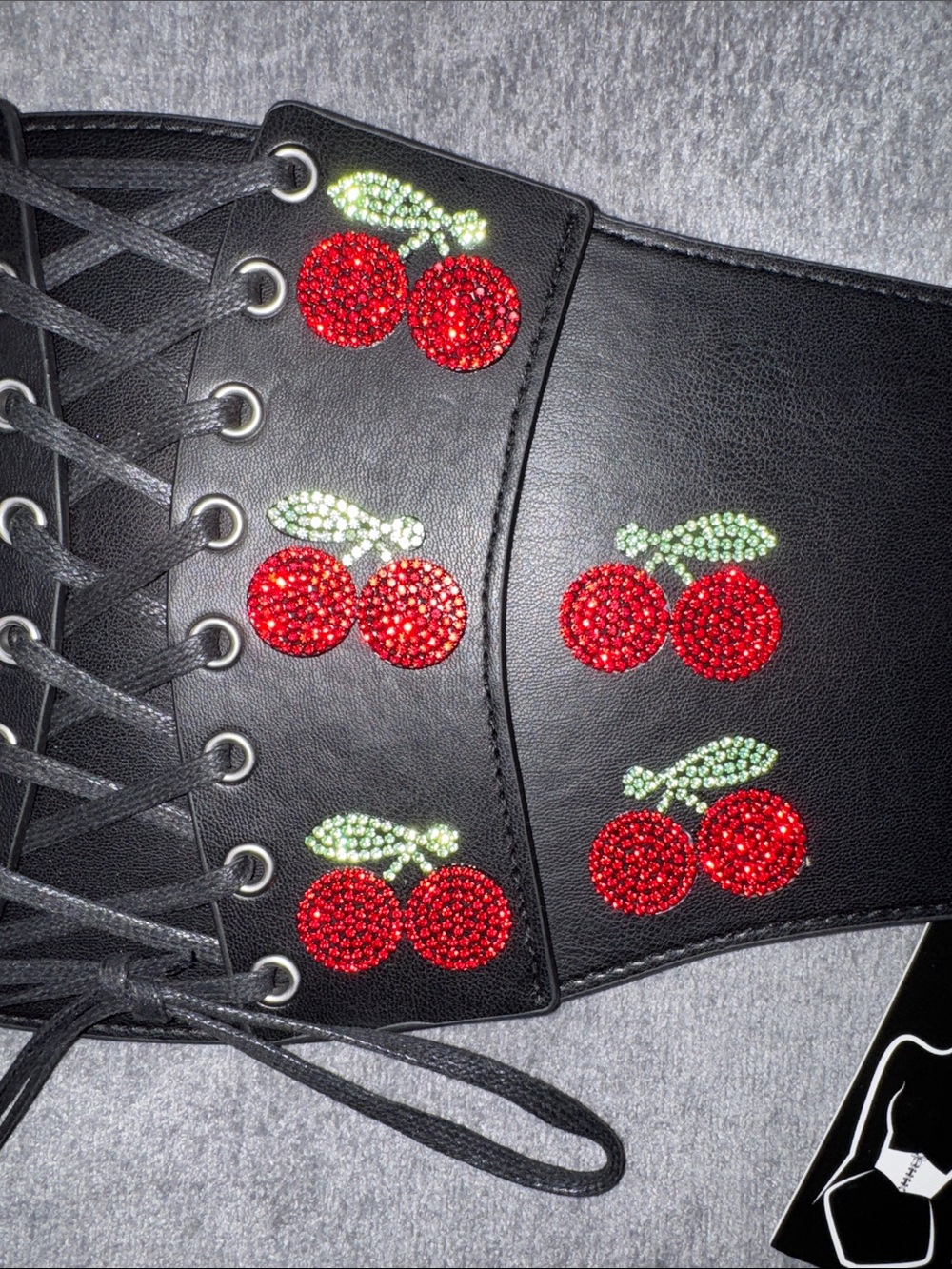 Cherry Rhinestone Lace-Up Waist Corset Belt 🍒✨ Size S/M NWT - Picture 3 of 14